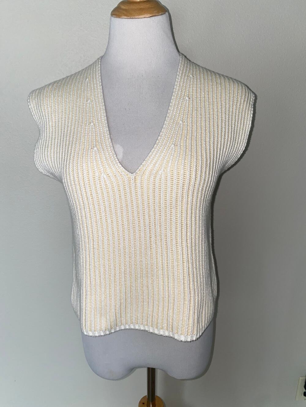 ME+ EM Soft Touch Rib Cotton Sweater Vest Ecru/Cream XS